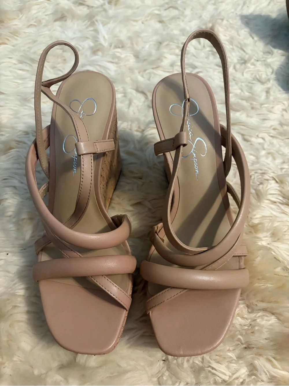 Jessica Simpson Blush Tan Cork Platform Wedge Sandals Simina
